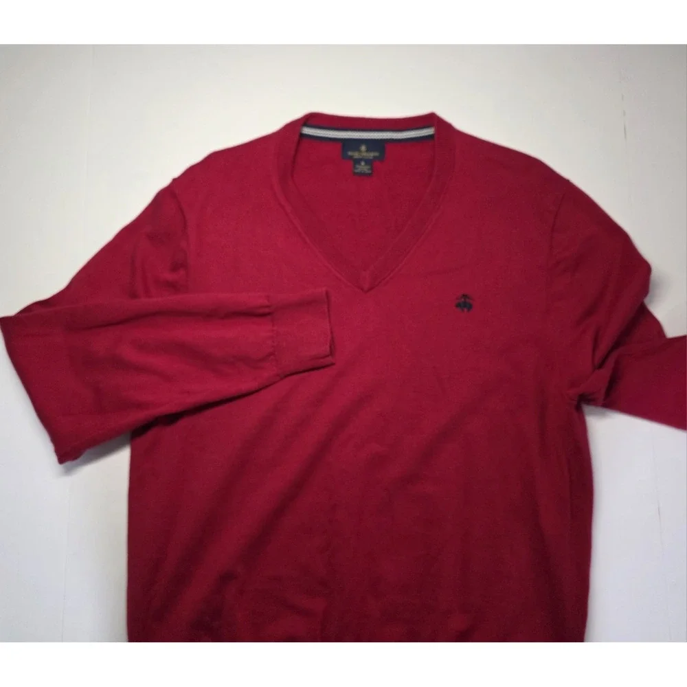 Brooks Brothers Mens‎ Size XL 100% Supima Cotton Red Long Sleeve V Neck Pullover